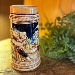 Vintage German Ceramic Beer Stein Mug Relief Decor Multicolor Breweriana